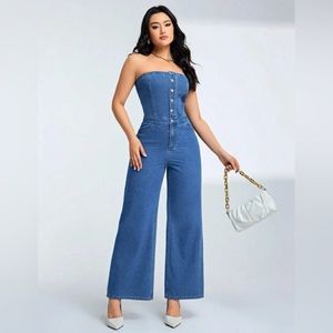 NWT Bonnie Boom Strapless Denim Jumpsuit